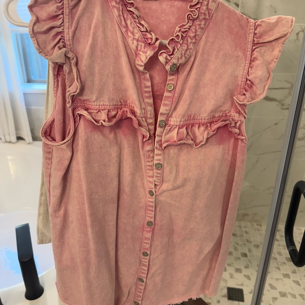 Entro Dusty Pink Ruffled Button-Down Blouse
